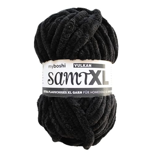 myboshi Samt XL, kuscheliges, extra dickes Chenillegarn, super chunky, zum Häkeln und Stricken, XXL-Knäuel, 100g, Ll 40m, Schwarz (Vulkan), 1 Knäuel von myboshi