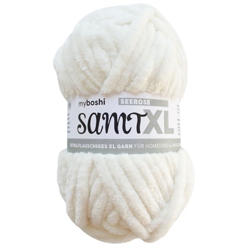 myboshi Samt XL, kuscheliges, extra dickes Chenillegarn, super chunky, zum Häkeln und Stricken, XXL-Knäuel, 100g, Ll 40m, Weiß (Seerose), 1 Knäuel von myboshi