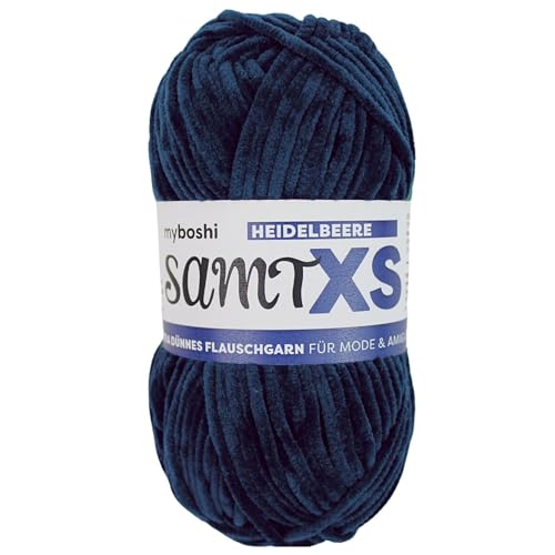 myboshi Samt XS, flauschiges, dünnes Chenillegarn, zum Häkeln und Stricken, für Mini-Amigurumi, Accessoires und Bekleidung, 50g, Ll 90m, Blau (Heidelbeere), 1 Knäuel von myboshi