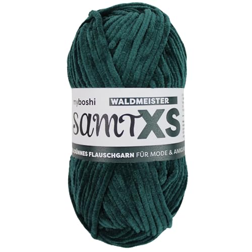 myboshi Samt XS, flauschiges, dünnes Chenillegarn, zum Häkeln und Stricken, für Mini-Amigurumi, Accessoires und Bekleidung, 50g, Ll 90m, Grün (Waldmeister), 1 Knäuel von myboshi