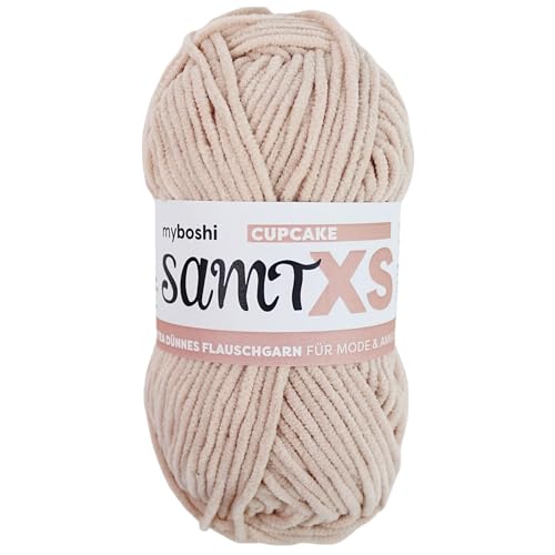 myboshi Samt XS, flauschiges, dünnes Chenillegarn, zum Häkeln und Stricken, für Mini-Amigurumi, Accessoires und Bekleidung, 50g, Ll 90m, Rosa (Cupcake), 1 Knäuel von myboshi