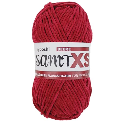 myboshi Samt XS, flauschiges, dünnes Chenillegarn, zum Häkeln und Stricken, für Mini-Amigurumi, Accessoires und Bekleidung, 50g, Ll 90m, Rot (Beere), 1 Knäuel von myboshi