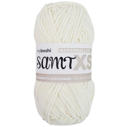 myboshi Samt XS, flauschiges, dünnes Chenillegarn, zum Häkeln und Stricken, für Mini-Amigurumi, Accessoires und Bekleidung, 50g, Ll 90m, Weiß (Marshmallow), 1 Knäuel von myboshi