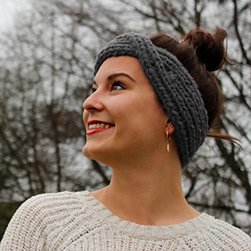 myboshi Strickring-Set Stirnband Arona für Anfänger, inkl. No.1-Wolle, Anleitung, Wolle und Label, Loom-Set 30% Merinowolle Grau, mit Strickring von myboshi