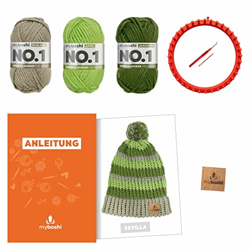 myboshi Strickring-Set Mütze Sevilla für Anfänger, inkl. No.1-Wolle, Anleitung, Wolle und Label, Strickringpaket, Loom-Set 30% Merinowolle Grün, mit Strickring myboshi Strickring-Set Mütze Sevilla für Anfänger, inkl. No.1-Wolle, Anleitung, Wolle und Label, Strickringpaket, Loom-Set 30% Merinowolle Grün, mit Strickring von myboshi