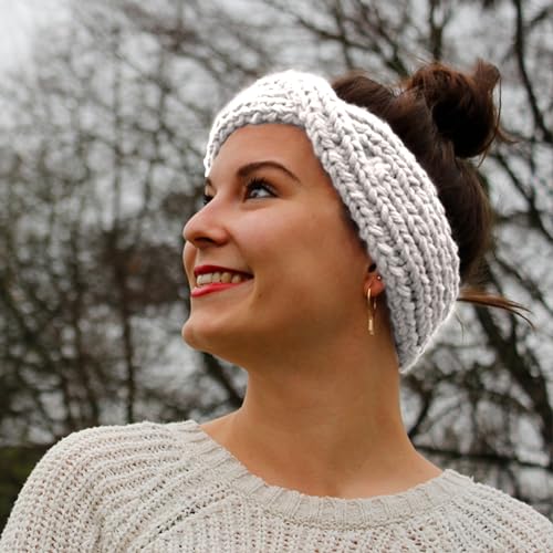 myboshi Strickring-Set Stirnband Arona, inkl. No.1-Wolle, Strickring, Anleitung, Wolle und Label, Strickringpaket, für Anfänger geeignet, Loom-Set 30% Merinowolle Beige mit Strickring von myboshi