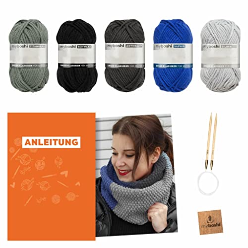myboshi Strickset Schal New Haven, inkl. No.1 Wolle, Rundstricknadel, Anleitung und Label, Strickpaket für Anfänger, 30% Merinowolle, Schwarz mit Rundstricknadel myboshi Strickset Schal New Haven, inkl. No.1 Wolle, Rundstricknadel, Anleitung und Label, Strickpaket für Anfänger, 30% Merinowolle, Schwarz mit Rundstricknadel von myboshi