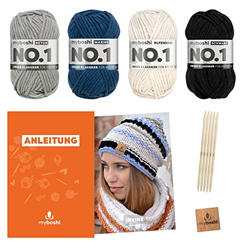 myboshi Strickset Mütze Irvine, Strickpaket für Fortgeschrittene, inkl. No.1 Wolle, Nadel, Anleitung und Label, 30% Merinowolle Marine mit Nadelspiel myboshi Strickset Mütze Irvine, Strickpaket für Fortgeschrittene, inkl. No.1 Wolle, Nadel, Anleitung und Label, 30% Merinowolle Marine mit Nadelspiel von myboshi