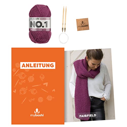 myboshi Strickset Schal Fairfield, Strickset für Anfänger, inkl. No.1 Wolle, Nadel und Anleitung, Strickpaket, 30% Merinowolle Lila, mit Rundstricknadel myboshi Strickset Schal Fairfield, Strickset für Anfänger, inkl. No.1 Wolle, Nadel und Anleitung, Strickpaket, 30% Merinowolle Lila, mit Rundstricknadel von myboshi