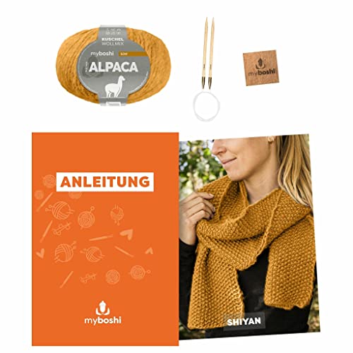 myboshi Strickset Schal Shiyan, inkl. Alpaca Wolle, Nadel und Anleitung, für Oberbekleidung, Strickpaket, 10% Alpaka, 25% Schurwolle Gelb, mit Rundstricknadel myboshi Strickset Schal Shiyan, inkl. Alpaca Wolle, Nadel und Anleitung, für Oberbekleidung, Strickpaket, 10% Alpaka, 25% Schurwolle Gelb, mit Rundstricknadel von myboshi