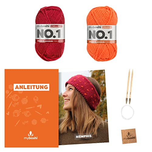 myboshi Strickset Stirnband Memphis, inkl. No.1 Wolle, Nadel und Anleitung, für Mützen und Schals, Strickpaket, 30% Merinowolle Rot, mit Rundstricknadel myboshi Strickset Stirnband Memphis, inkl. No.1 Wolle, Nadel und Anleitung, für Mützen und Schals, Strickpaket, 30% Merinowolle Rot, mit Rundstricknadel von myboshi