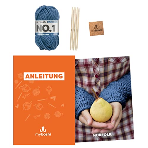 myboshi Strickset Stulpen Norfolk, inkl. No.1 Wolle, Nadel und Anleitung, original Label, Strickpaket, 30% Merinowolle Rosa, mit Nadelspiel von myboshi