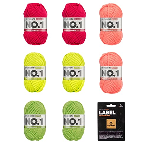 myboshi Tropical Breeze Wollpaket, Mulesing-freie Mützenwolle, myboshi Label in Lederoptik, 8 Knäuel x 50g, Lauflänge 55m, strapazierfähig, filzfrei, Tropical Breeze, 8 Knäuel von myboshi