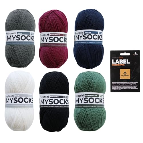 myboshi Unisocks Wollpaket, mysocks Uni Sockenwolle in 6 Farben, Label, 6 Knäuel x 100g, Lauflänge 420m, zum Stricken, Häkeln, Unifarben, 6 Knäuel myboshi Unisocks Wollpaket, mysocks Uni Sockenwolle in 6 Farben, Label, 6 Knäuel x 100g, Lauflänge 420m, zum Stricken, Häkeln, Unifarben, 6 Knäuel von myboshi