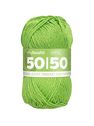 myboshi 50/50-Ganzjahres-Wolle aus Baum- und Merinowolle, für Oberbekleidung geeignet, Mulesing-frei, hochwertiges Häkel-/Strickgarn, 50g, Ll 110m Grün (Apfel) 1 Knäuel von myboshi