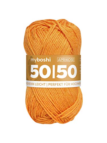 myboshi 50/50-Ganzjahres-Wolle aus Baum- und Merinowolle, für Oberbekleidung geeignet, Mulesing-frei, hochwertiges Häkel-/Strickgarn, 50g, Ll 110m Orange (Aprikose), 1 Knäuel myboshi 50/50-Ganzjahres-Wolle aus Baum- und Merinowolle, für Oberbekleidung geeignet, Mulesing-frei, hochwertiges Häkel-/Strickgarn, 50g, Ll 110m Orange (Aprikose), 1 Knäuel von myboshi