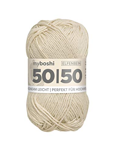 myboshi 50/50-Ganzjahres-Wolle aus Baum- und Merinowolle, für Oberbekleidung geeignet, Mulesing-frei, hochwertiges Häkel-/Strickgarn, 50g, Ll 110m Beige (Elfenbein) 1 Knäuel myboshi 50/50-Ganzjahres-Wolle aus Baum- und Merinowolle, für Oberbekleidung geeignet, Mulesing-frei, hochwertiges Häkel-/Strickgarn, 50g, Ll 110m Beige (Elfenbein) 1 Knäuel von myboshi