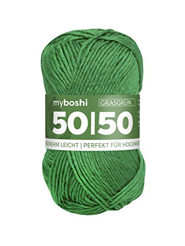 myboshi 50/50-Ganzjahres-Wolle aus Baum- und Merinowolle, für Oberbekleidung geeignet, Mulesing-frei, hochwertiges Häkel-/Strickgarn, 50g, Ll 110m Grün (Grasgrün) 1 Knäuel von myboshi