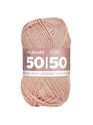 myboshi 50/50-Ganzjahres-Wolle aus Baum- und Merinowolle, für Oberbekleidung geeignet, Mulesing-frei, hochwertiges Häkel-/Strickgarn, 50g, Ll 110m Rosa (Rose) 1 Knäuel von myboshi