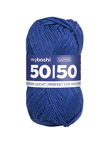 myboshi 50/50-Ganzjahres-Wolle aus Baum- und Merinowolle, für Oberbekleidung geeignet, Mulesing-frei, hochwertiges Häkel-/Strickgarn, 50g, Ll 110m Blau (Saphir) 1 Knäuel von myboshi