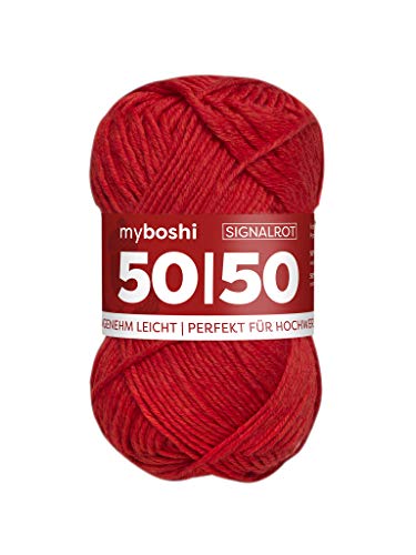 myboshi 50/50-Ganzjahres-Wolle aus Baum- und Merinowolle, für Oberbekleidung geeignet, Mulesing-frei, hochwertiges Häkel-/Strickgarn, 50g, Ll 110m Rot (Signalrot) 1 Knäuel von myboshi