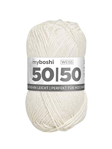 myboshi 50/50-Ganzjahres-Wolle aus Baum- und Merinowolle, für Oberbekleidung geeignet, Mulesing-frei, hochwertiges Häkel-/Strickgarn, 50g, Ll 110m Weiß (Weiß), 1 Knäuel myboshi 50/50-Ganzjahres-Wolle aus Baum- und Merinowolle, für Oberbekleidung geeignet, Mulesing-frei, hochwertiges Häkel-/Strickgarn, 50g, Ll 110m Weiß (Weiß), 1 Knäuel von myboshi