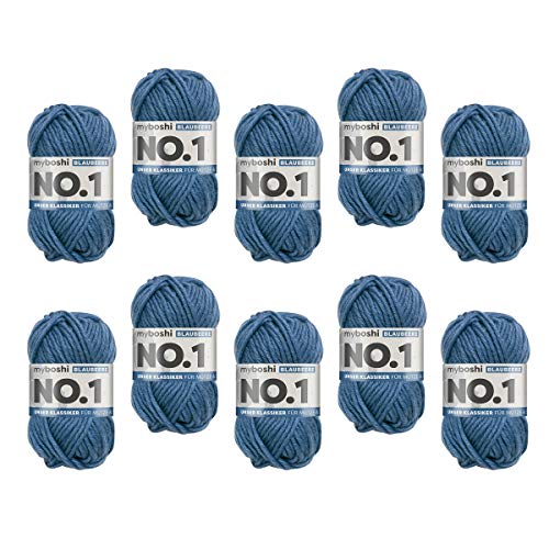 myboshi No.1-Wolle zum Häkeln und Stricken, Schnellstrickgarn, langlebige Mützenwolle, Mulesing-frei, 50g, Ll 55m Blau (Blaubeere) 10 Knäuel von myboshi