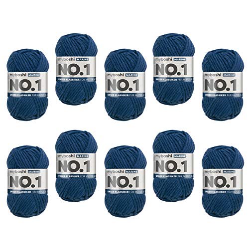 myboshi No.1-Wolle zum Häkeln und Stricken, Schnellstrickgarn, langlebige Mützenwolle, Mulesing-frei, 50g, Ll 55m Blau (Marine) 10 Knäuel von myboshi
