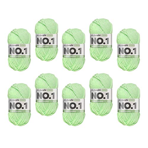 myboshi No.1 Wolle zum Häkeln und Stricken, Schnellstrickgarn, langlebige Mützenwolle, Strickwolle, Häkelwolle, mulesing-frei, 50g, Ll 55m Grün (Minze) 10 Knäuel von myboshi