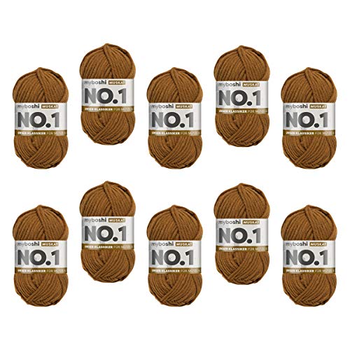 myboshi No.1-Wolle zum Häkeln und Stricken, Schnellstrickgarn, langlebige Mützenwolle, Mulesing-frei, 50g, Ll 55m Braun (Muskat) 10 Knäuel von myboshi