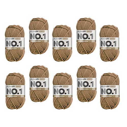 myboshi No.1-Wolle zum Häkeln und Stricken, Schnellstrickgarn, langlebige Mützenwolle, Mulesing-frei, 50g, Ll 55m Braun (Ocker) 10 Knäuel von myboshi