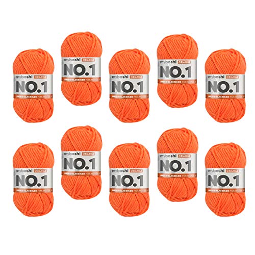 myboshi No.1-Wolle zum Häkeln und Stricken, Schnellstrickgarn, langlebige Mützenwolle, Mulesing-frei, 50g, Ll 55m Orange (Orange) 10 Knäuel von myboshi