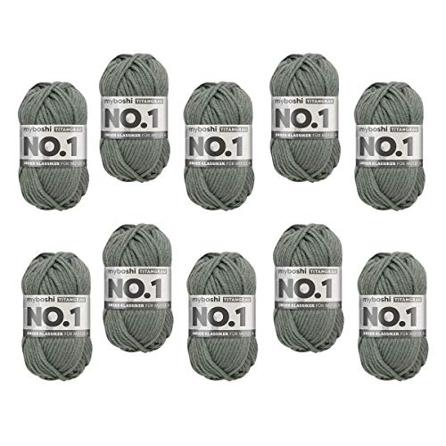 myboshi No.1 Wolle zum Häkeln und Stricken, Schnellstrickgarn, langlebige Mützenwolle, Strickwolle, Häkelwolle, mulesing-frei, 50g, Ll 55m Grau (Titangrau) 10 Knäuel von myboshi