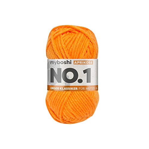myboshi No.1-Wolle zum Häkeln und Stricken, Schnellstrickgarn, langlebige Mützenwolle, Mulesing-frei, 50g, Ll 55m Orange (Aprikose) 1 Knäuel von myboshi