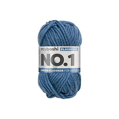 myboshi No.1-Wolle zum Häkeln und Stricken, Schnellstrickgarn, langlebige Mützenwolle, Mulesing-frei, 50g, Ll 55m Blau (Blaubeere) 1 Knäuel von myboshi