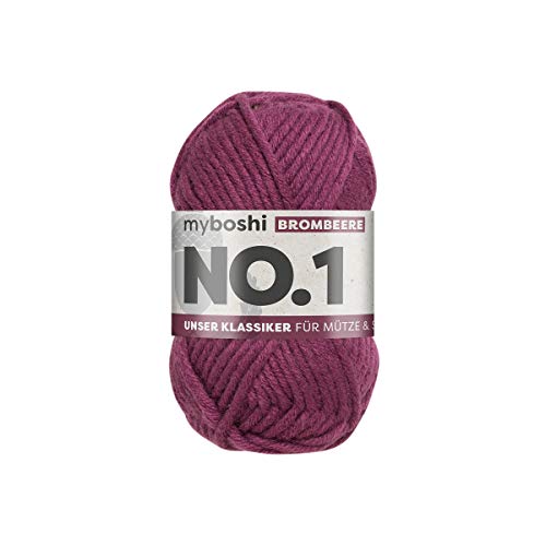 myboshi No.1-Wolle zum Häkeln und Stricken, Schnellstrickgarn, langlebige Mützenwolle, Mulesing-frei, 50g, Ll 55m Lila (Brombeere) 1 Knäuel von myboshi