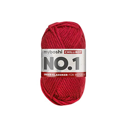 myboshi No.1-Wolle zum Häkeln und Stricken, Schnellstrickgarn, langlebige Mützenwolle, Mulesing-frei, 50g, Ll 55m Rot (Chillirot) 1 Knäuel von myboshi