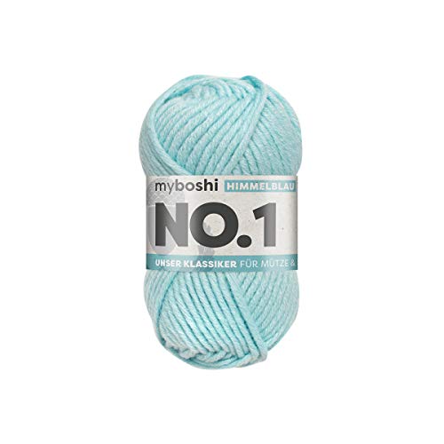 myboshi No.1-Wolle zum Häkeln und Stricken, Schnellstrickgarn, langlebige Mützenwolle, Mulesing-frei, 50g, Ll 55m Blau (Himmelblau) 1 Knäuel von myboshi