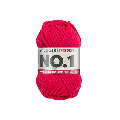 myboshi No.1-Wolle zum Häkeln und Stricken, Schnellstrickgarn, langlebige Mützenwolle, Mulesing-frei, 50g, Ll 55m Rot (Kirsche) 1 Knäuel von myboshi