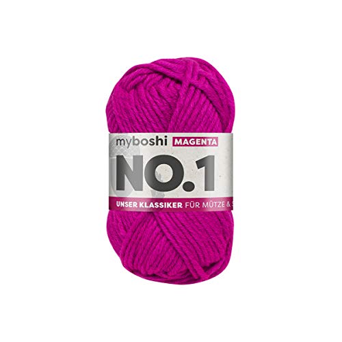 myboshi No.1-Wolle zum Häkeln und Stricken, Schnellstrickgarn, langlebige Mützenwolle, Mulesing-frei, 50g, Ll 55m Rosa (Magenta) 1 Knäuel von myboshi