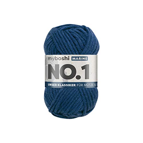 myboshi No.1-Wolle zum Häkeln und Stricken, Schnellstrickgarn, langlebige Mützenwolle, Mulesing-frei, 50g, Ll 55m Blau (Marine) 1 Knäuel von myboshi