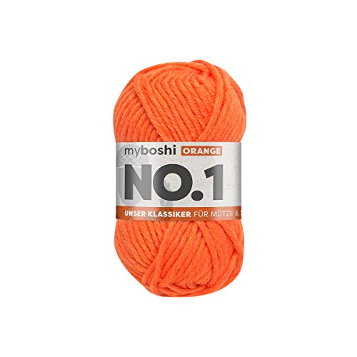 myboshi No.1-Wolle zum Häkeln und Stricken, Schnellstrickgarn, langlebige Mützenwolle, Mulesing-frei, 50g, Ll 55m Orange (Orange) 1 Knäuel von myboshi