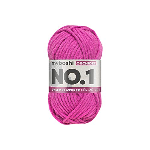 myboshi No.1-Wolle zum Häkeln und Stricken, Schnellstrickgarn, langlebige Mützenwolle, Mulesing-frei, 50g, Ll 55m Rosa (Orchidee) 1 Knäuel von myboshi