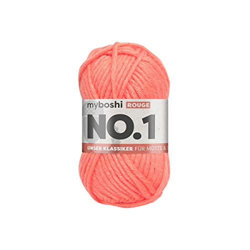 No.1-Wolle zum Häkeln und Stricken, Schnellstrickgarn, langlebige Mützenwolle, Mulesing-frei, 50g, Ll 55m, 1 Knäuel, Rosa (Rouge) von myboshi