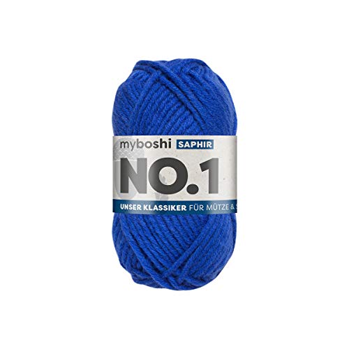 myboshi No.1-Wolle zum Häkeln und Stricken, Schnellstrickgarn, langlebige Mützenwolle, Mulesing-frei, 50g, Ll 55m Blau (Saphir) 1 Knäuel von myboshi