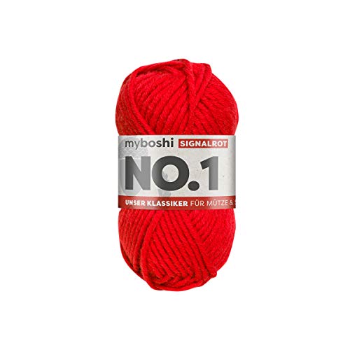 myboshi No.1-Wolle zum Häkeln und Stricken, Schnellstrickgarn, langlebige Mützenwolle, Mulesing-frei, 50g, Ll 55m Rot (Signalrot) 1 Knäuel von myboshi