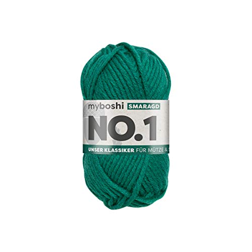 No.1-Wolle zum Häkeln und Stricken, Schnellstrickgarn, langlebige Mützenwolle, Mulesing-frei, 50g, Ll 55m, 1 Knäuel, Grün (Smaragd) von myboshi