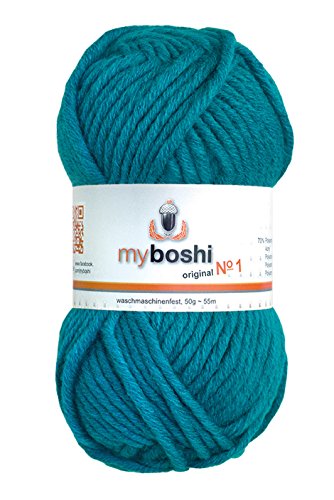 myboshi No.1-Wolle zum Häkeln und Stricken, Schnellstrickgarn, langlebige Mützenwolle, Mulesing-frei, 50g, Ll 55m Blau (Türkis) 1 Knäuel von myboshi