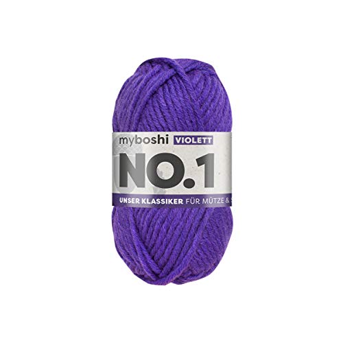 myboshi No.1-Wolle zum Häkeln und Stricken, Schnellstrickgarn, langlebige Mützenwolle, Mulesing-frei, 50g, Ll 55m Lila (Violett) 1 Knäuel von myboshi