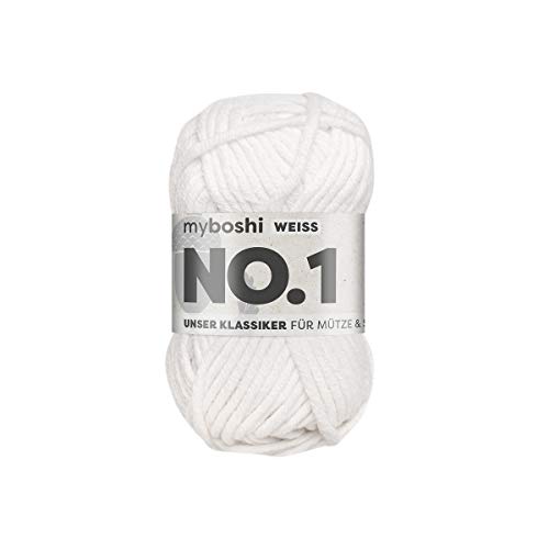 myboshi No.1-Wolle zum Häkeln und Stricken, Schnellstrickgarn, langlebige Mützenwolle, Mulesing-frei, 50g, Ll 55m Weiß (Weiß) 1 Knäuel von myboshi